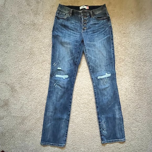 Cabi Button Fly Straight Paint Splatter Jeans Size 4 - Picture 2 of 9